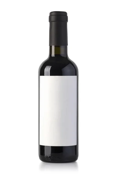 Bottiglia Vino Rosso Isolata Bianco Con Etichetta Bianca Percorso Ritaglio — Foto Stock