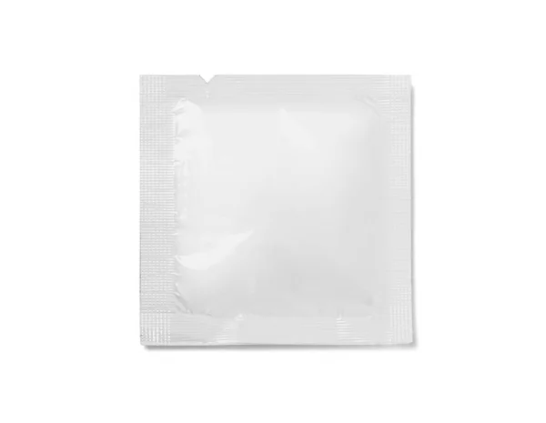 白色空白模板包装Foil湿擦拭药丸或避孕套 采购产品食物包装咖啡 — 图库照片