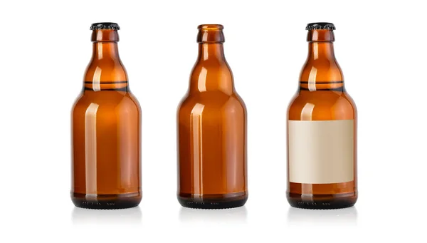 Set Beer Brown Glass Bottle Isolated Clipping Path — Stock Photo, Image