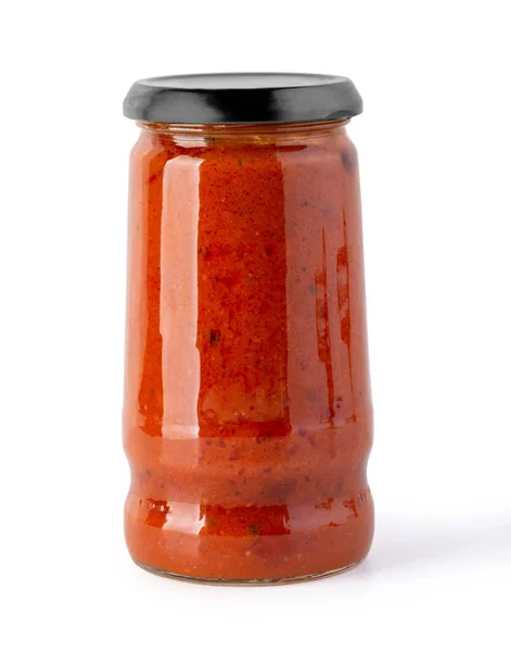 Tomato Sauce Jar White Background Clipping Path — Stock Photo, Image