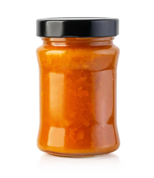 Apricot Jam Glass Jar Isolated White Background Clipping Path — Stock Photo, Image