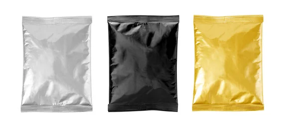 Foil plastic  bags  isolated on white background. Packaging template mockup collection. With clipping Path included. Aluminium coffee package.
