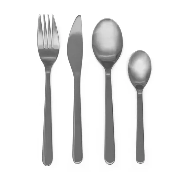 Σετ Μαχαιροπήρουνα Fork Knife Και Spoon Απομονωμένα Clipping Path — Φωτογραφία Αρχείου