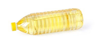 Kırpma yolu ile beyaz üzerine izole plastik yağ şişesi