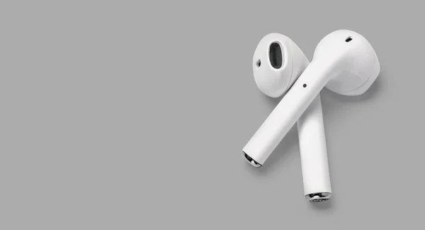 White Headphones Wireless Earphones Isolated Grey Background Clipping Path — Stock Photo, Image