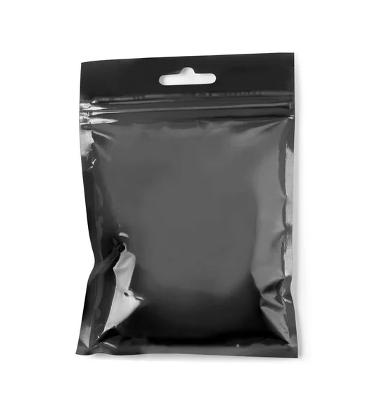 Zwarte Folie Verpakking Geïsoleerd Wit Met Clipping Pad — Stockfoto