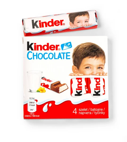 Chisinau Moldova April 2020 Kinder Chocolate Bars White Background Kinder — стоковое фото