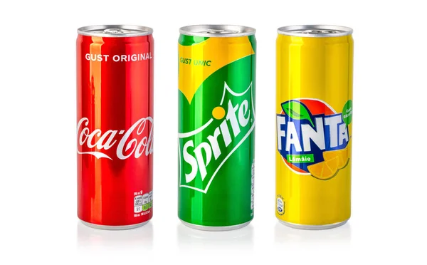 Chisinau Moldova Április 2020 Coca Cola Fanta Sprite Cans Szerkesztői — Stock Fotó