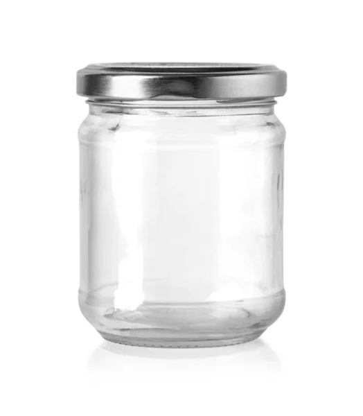 Γυάλινα Βάζα Τροφίμων Ασημί Καπάκι Που Απομονώνονται Γκρι Έως Λευκό — Φωτογραφία Αρχείου