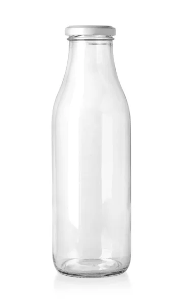 Άδειο Μπουκάλι Γάλα Απομονωμένο Λευκό Μονοπάτι Αποκοπής — Φωτογραφία Αρχείου