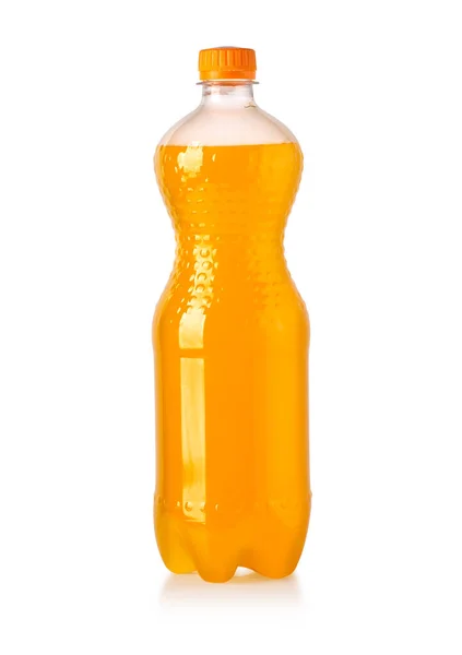 Orange Läsk Pop Eller Läsk Plastflaska Isolerad Vit Bakgrund Med — Stockfoto