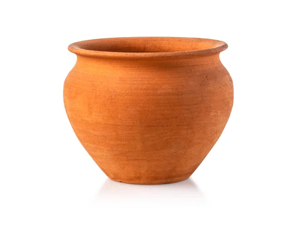 Empty Ceramic Brown Flower Pot Isolated White Background Clipping Path — Stock Photo, Image
