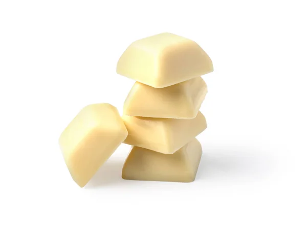 Witte Chocolade Stukken Geïsoleerd Witte Achtergrond Met Clipping Pad — Stockfoto