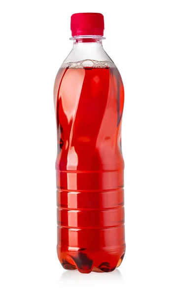 Bottiglia Rossa Con Gustosa Bevanda Isolata Bianco Con Percorso Ritaglio — Foto Stock