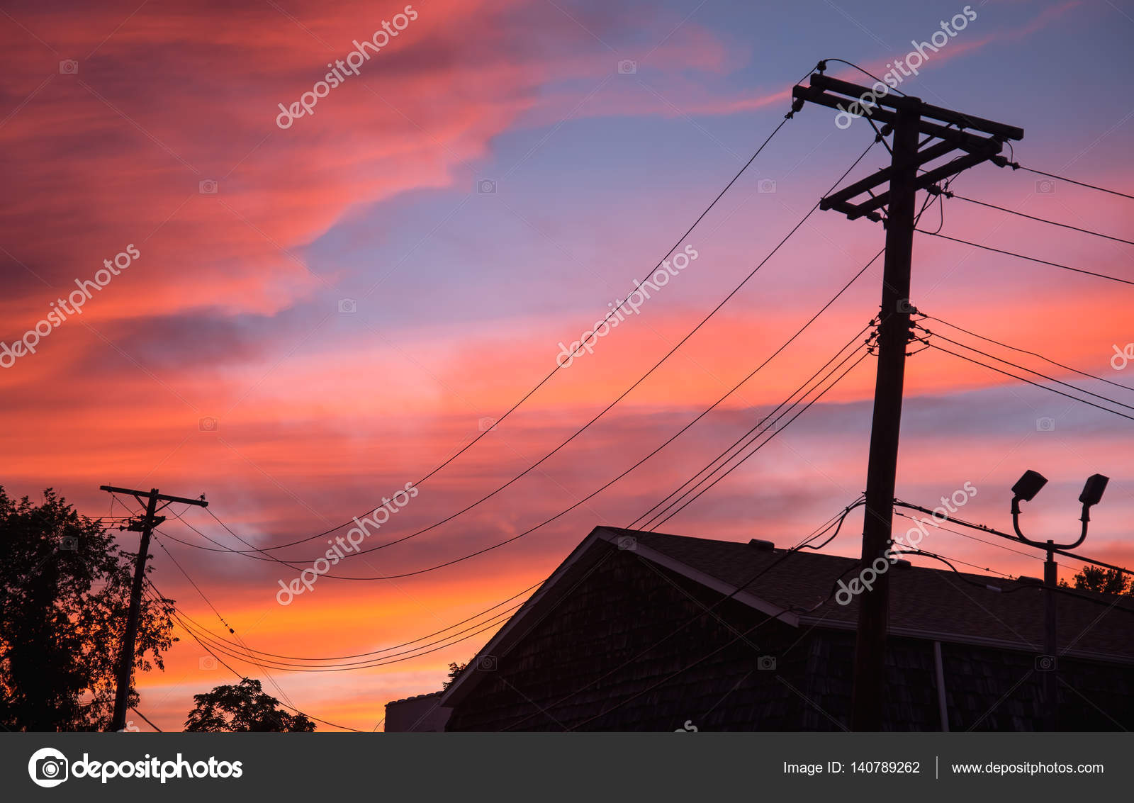 Sunrise Over City Power Lines Stock Photo Image By C Jerryb7 140789262