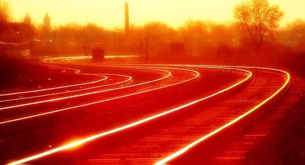 Eisenbahngleise im Sonnenuntergang — Stockfoto