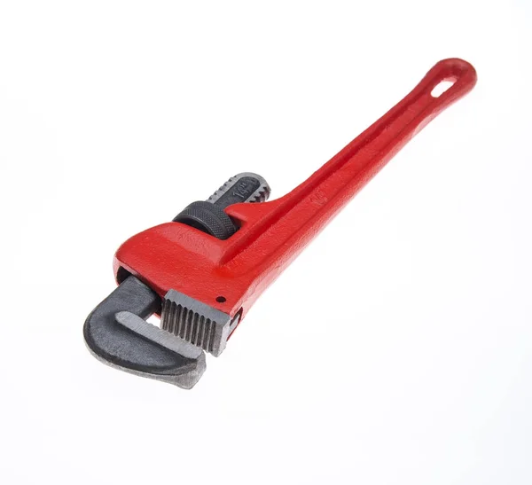 Llave de tubo grande con mango rojo en blanco — Foto de Stock