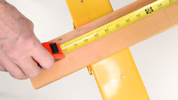 Tape Measure Cut Mark White Bkgrd — Stock Video