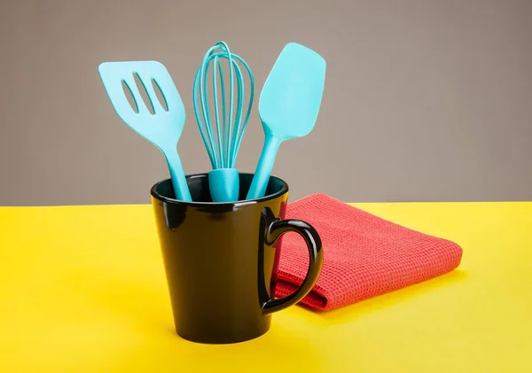 Mini Utensílios Cozinha Coloridos Plástico Azul — Fotografia de Stock