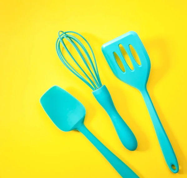 Mini Utensílios Cozinha Coloridos Plástico Azul — Fotografia de Stock