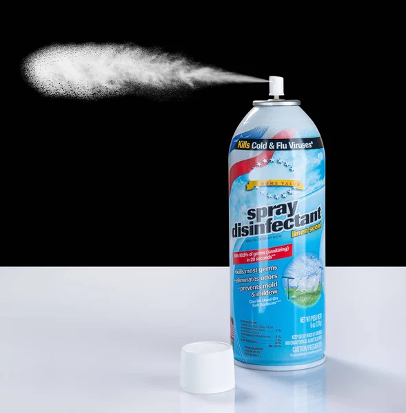 Can Spray Disinfectant Plume Action — Stock Photo, Image