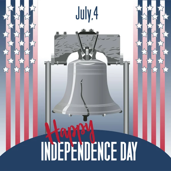 Bell och flagga Amerika symbol för Amerika s självständighet. Amerikanska självständighetsdagen. — Stock vektor