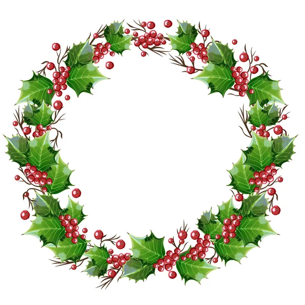 Wreath of holly branches — Stock Vector