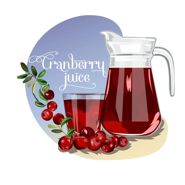 Hand Drawn Glass Cranberry Juice Branch Cranberries White Background