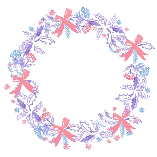 圣诞水彩花环装饰 — 图库照片