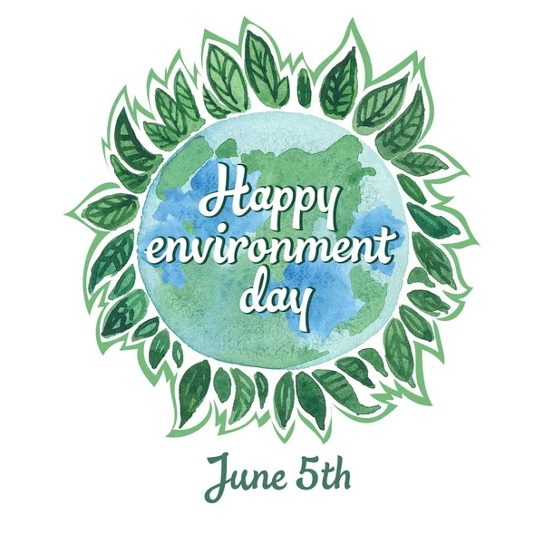 Акварельная открытка ко Всемирному дню окружающей среды 5 июня — стоковое фото