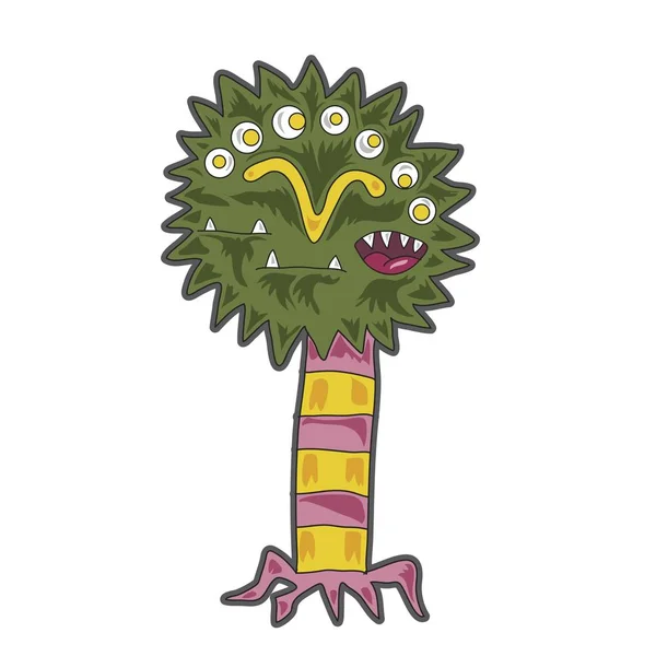 Angry cartoon monster-tree. Cute illustration for prints on baby clothes. — Stock Vector