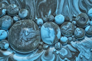 Renkli akrilik kabarcıklar. Soyut mürekkep tasarımı şablonu karışık doku arkaplanı. Sıvı renk arka planı. Duvar kağıdı deseni. Yağ posteri. Tasarım şablonu. Akışkan sanat. Mavi