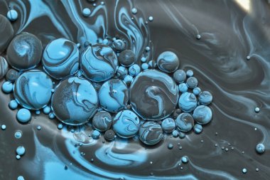 Renkli akrilik kabarcıklar. Soyut mürekkep tasarımı şablonu karışık doku arkaplanı. Sıvı renk arka planı. Duvar kağıdı deseni. Yağ posteri. Tasarım şablonu. Akışkan sanat. Mavi