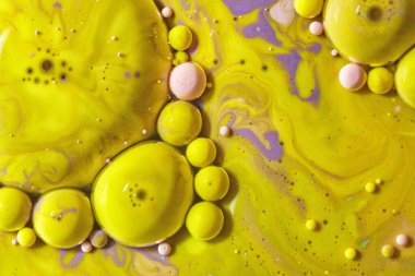 Renkli akrilik kabarcıklar. Soyut mürekkep tasarımı şablonu karışık doku arkaplanı. Sıvı renk arka planı. Duvar kağıdı deseni. Yağ posteri. Tasarım şablonu. Akışkan sanat. Sarı