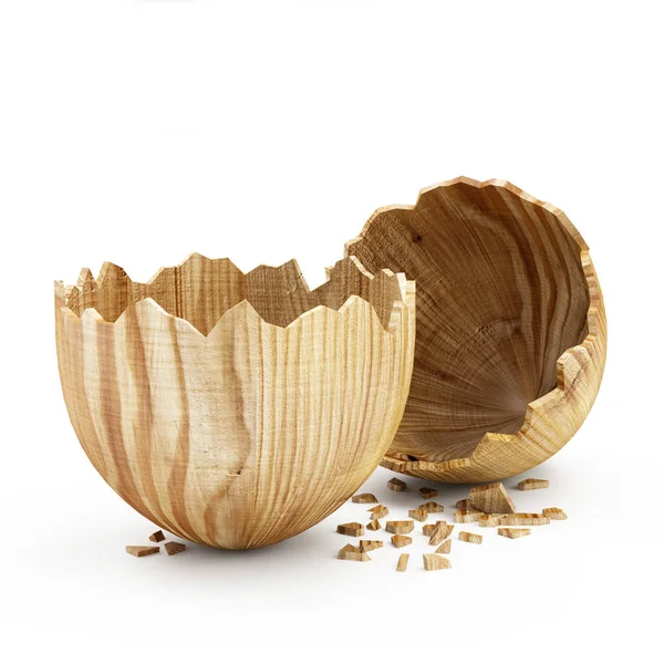 Empty Broken Big Wooden Egg — Stock Photo, Image