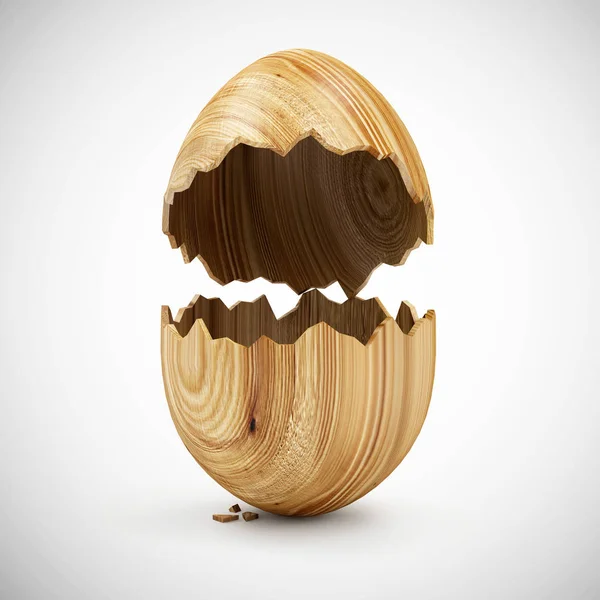 Paskalya boş ahşap yumurta kırık — Stok fotoğraf