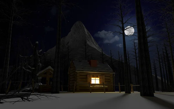 Casa in legno di notte — Foto Stock