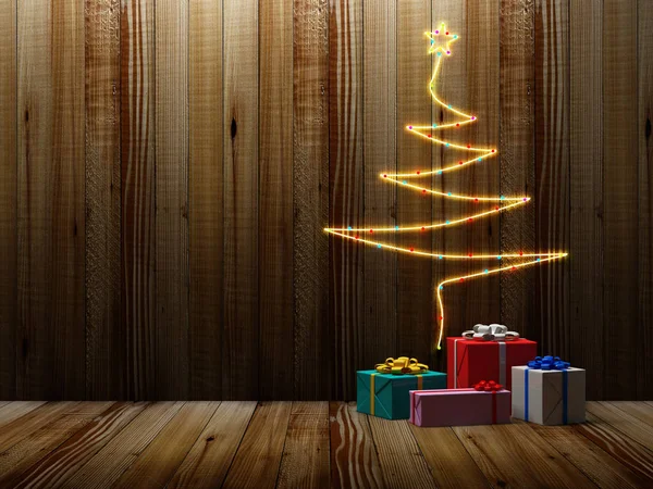 Λαμπερό χριστουγεννιάτικο δέντρο με δώρα — Φωτογραφία Αρχείου