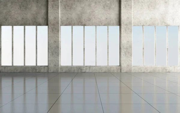 Interior de concreto com grandes janelas — Fotografia de Stock