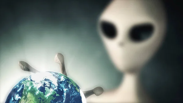 Alien tocando planeta terra — Fotografia de Stock