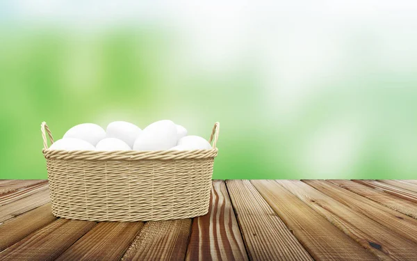 Hasır sepet yumurta ve — Stok fotoğraf