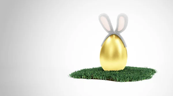 Velikonoční zlaté vajíčko s uši zajíček — Stock fotografie
