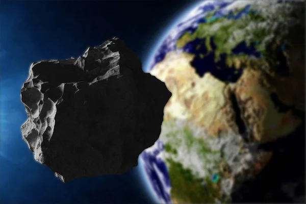 Pianeta Terra con Sole nascente e asteroide — Foto Stock