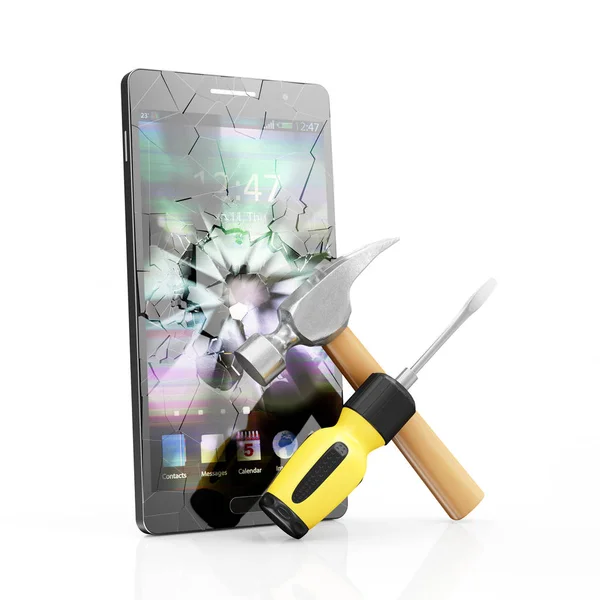 Mobile phone with broken screen — Stock Photo, Image