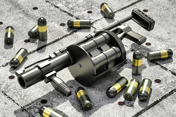 Grenade launcher detail and bullets — Stock Photo, Image