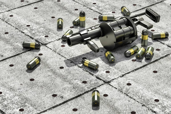 Grenade launcher detail and bullets — Stock Photo, Image