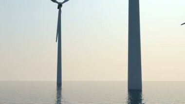 Modern rüzgâr türbinleri denizde.
