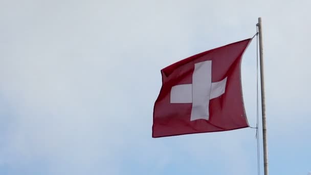 Suiza bandera nacional ondeando en el viento — Vídeo de stock
