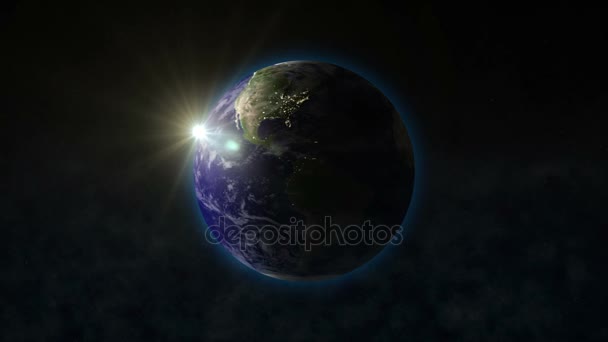 Анимация вращения Земли с Солнцем — стоковое видео