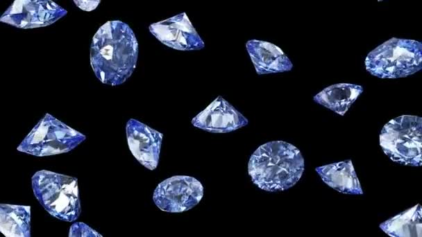 Diamantes azuis caindo no fundo preto — Vídeo de Stock